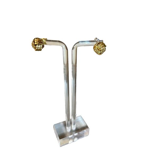 Knotted Gold Tone Chain Earrings Pierced - Picture 1 of 5